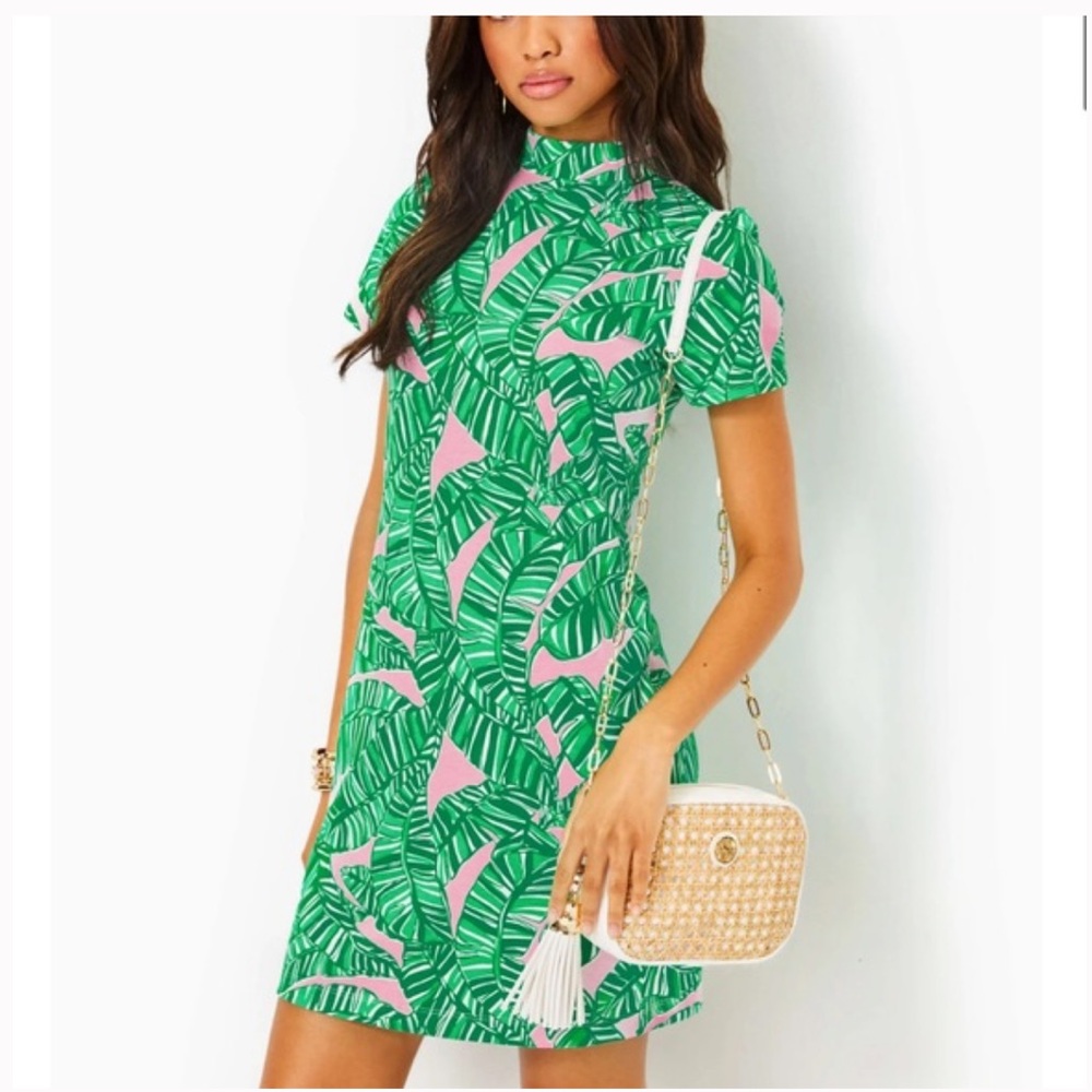 Lilly Pulitzer Hallie Green and Pink Leaf Print Dress